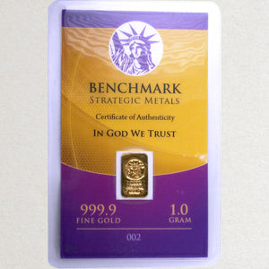 1 GRAM .999 FINE 24K GOLD BULLION BAR - IN COA CARD