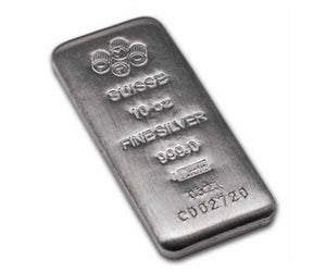 10 TROY OZ .999 FINE SILVER PAMP SUISSE BAR CAST IGNOT BU