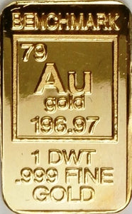 1 DWT PENNYWEIGHT (1/20 OZ) .999 FINE 24K GOLD BULLION “ELEMENTAL” BAR - IN COA CARD