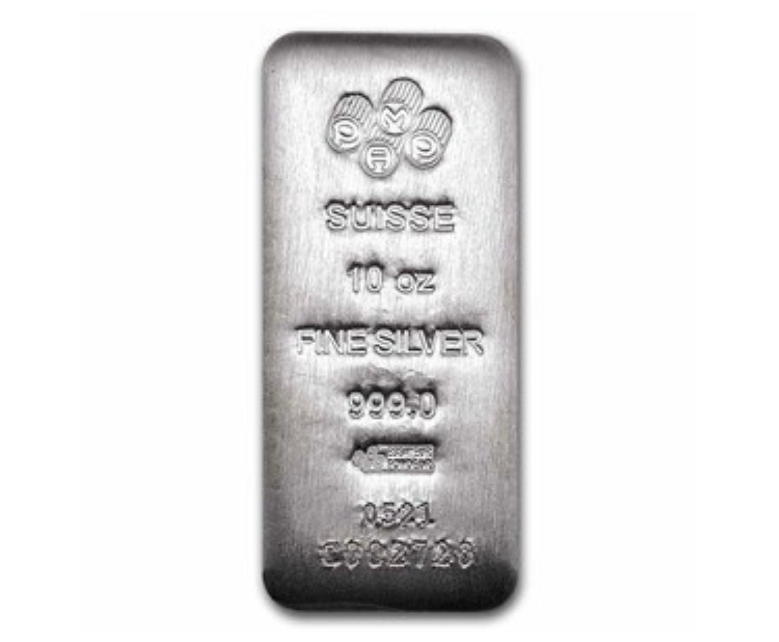 10 TROY OZ .999 FINE SILVER PAMP SUISSE BAR CAST IGNOT BU