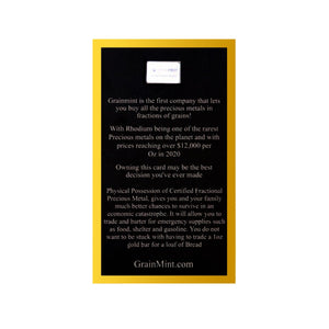 1/4 GRAIN 99.9% PURE RHODIUM CRYSTAL METAL - IN COA CARD