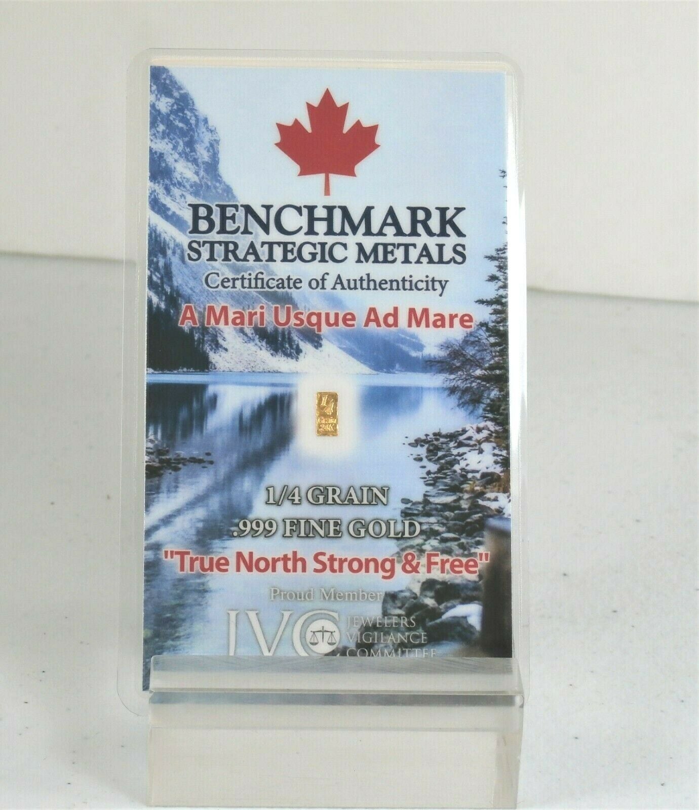 LOT 10 X 1/4 GRAIN .9999 FINE 24K GOLD BULLION BARS “CANADA GOLD CARD” - IN COA CARD