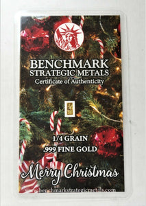 1/4 GRAIN .9999 FINE 24K GOLD BULLION BAR “CHRISTMAS TREE” - IN COA CARD