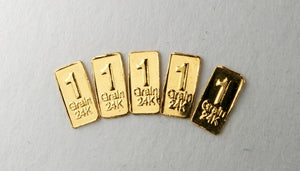 LOT 5 X 1 GRAIN .9999 FINE 24K GOLD BULLION BAR - IN COA CARD