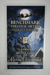 LOT 4 X 1/4 GRAIN .9999 FINE 24K GOLD BULLION BAR CHRISTMAS BAR SET - IN COA CARD