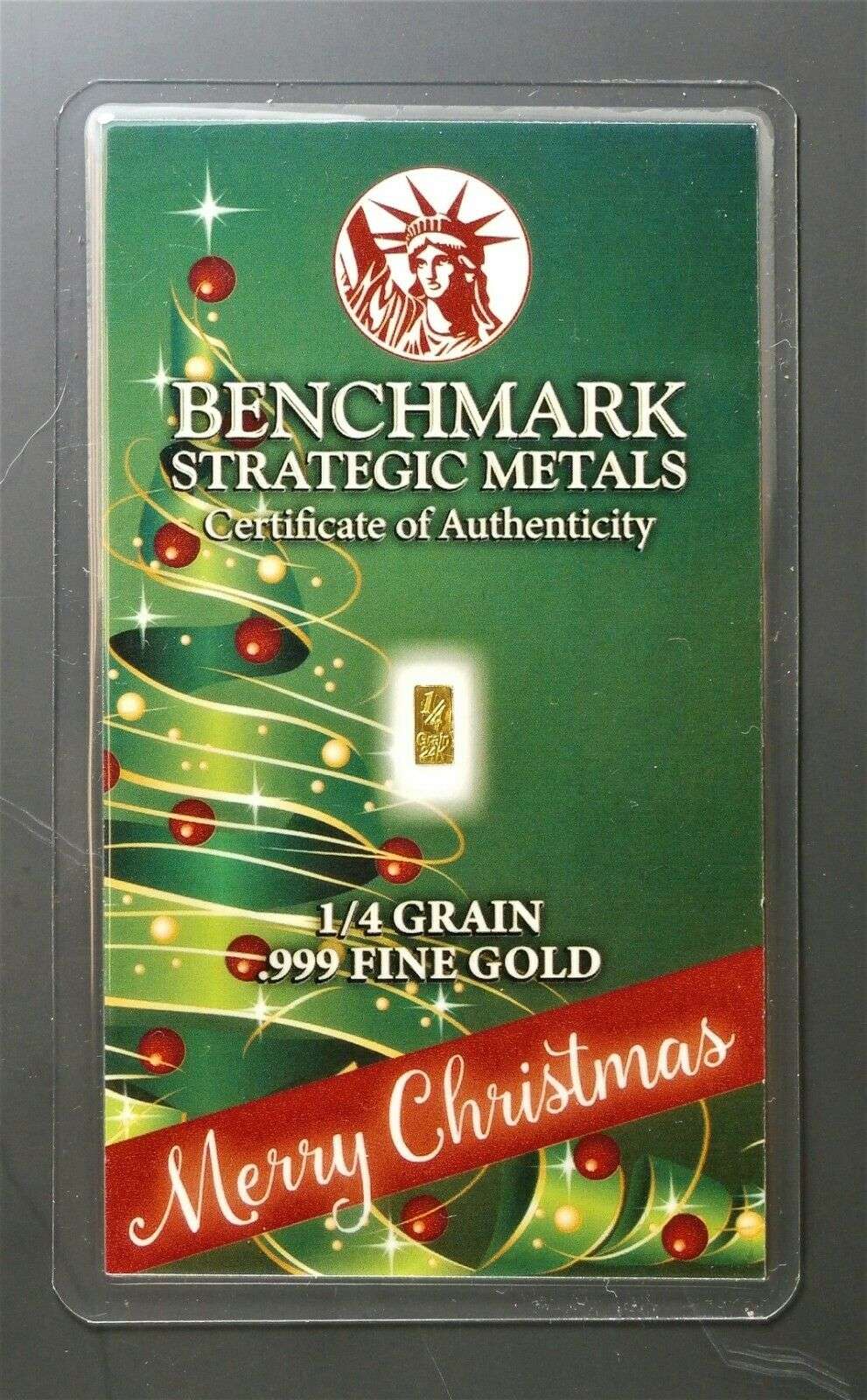 LOT 6 X 1/4 GRAIN .9999 FINE 24K GOLD BULLION BAR “CHRISTMAS COLLECTION” - IN COA CARD