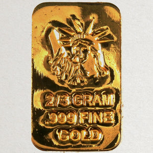 2/3 GRAM .999 FINE 24K GOLD BULLION BAR - IN COA CARD