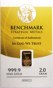 2 GRAM .999 FINE 24K GOLD BULLION “ELEMENTAL” BAR - IN COA CARD