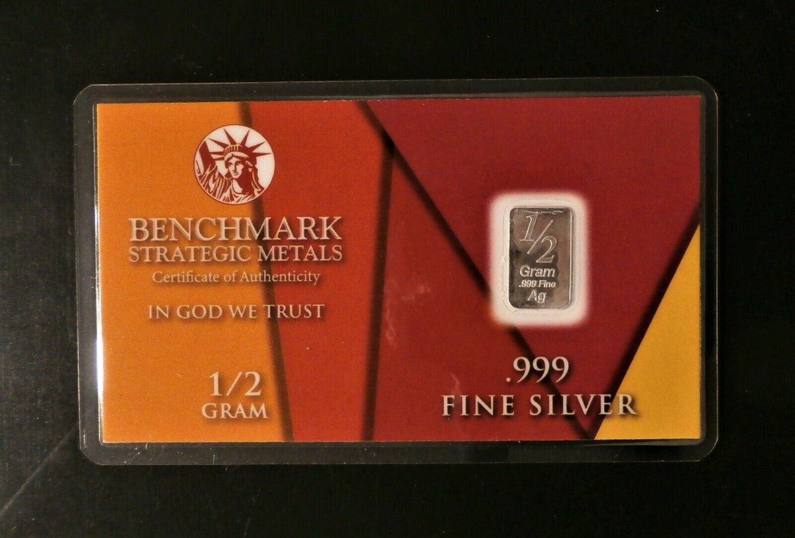 LOT 5 X 1/2 GRAM .999 FINE SILVER “ORANGE GLASS” BARS - IN COA