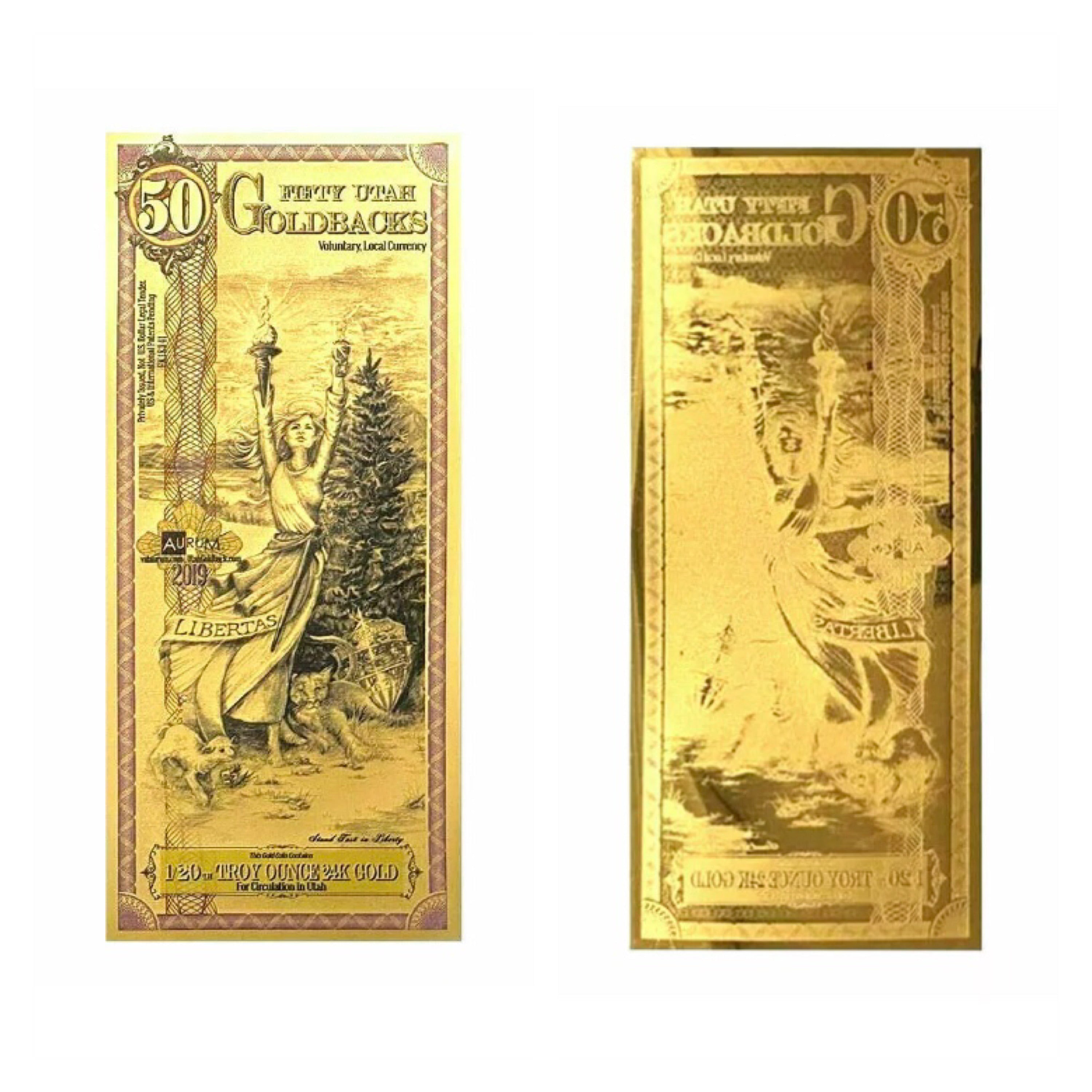 50 UTAH GOLDBACK AURUM 24KT GOLD FOIL NOTE BU 1/20 OZ .999 FINE GOLD