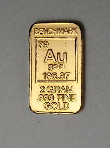 2 GRAM .999 FINE 24K GOLD BULLION “ELEMENTAL” BAR - IN COA CARD