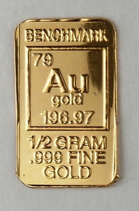 1/2 GRAM .999 FINE 24K GOLD “ELEMENTAL” BULLION BAR - IN COA CARD