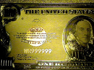99.9% 24K GOLD 1928 $100 GOLD CERTIFICATE BILL US BANKNOTE IN PVC W COA