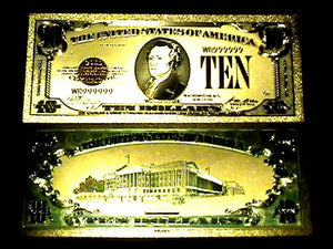 99.9% 24K GOLD 1928 $10 GOLD CERTIFICATE BILL US BANKNOTE IN PVC W COA