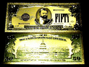 99.9% 24K GOLD 1928 $50 GOLD CERTIFICATE BILL US BANKNOTE IN PVC SLEEVE W COA