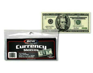 PACK OF 100 BCW CURRENCY SLEEVES US DOLLAR BILL MONEY HOLDERS ACID FREE